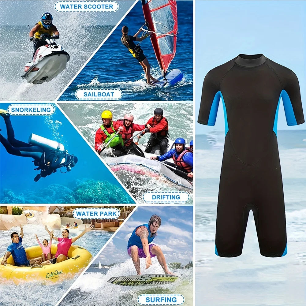 Men's Wetsuit 3mm Neoprene Short Sleeve One Piece Spring Diving Suit Back Front Zip Surfing Diving Swimming Snorkeling Kayaking