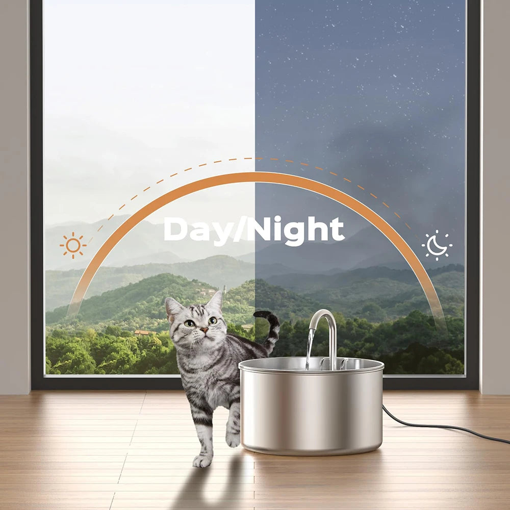 ZYFeeder 2.2L/74oz Cat Automatic Water Fountain Stainless Steel Cat and Dog Pet Drinking Bowl Water Dispenser ( No 5V 1A Plug）