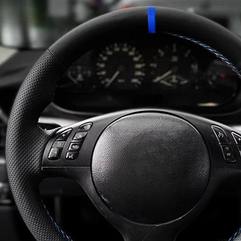 Steering Wheel Cover Hand-Braided Perforated Leather for BMW 3/5 Series E46 E39 M3 M5 Black