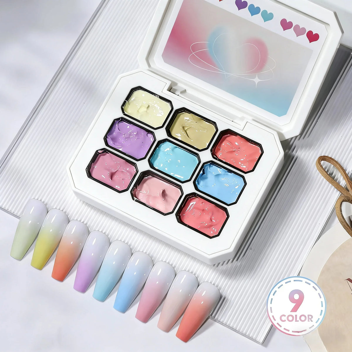 9-color solid nail polish, pink, Macaron painting glue, high saturation popular solid nail polish, used for nail art