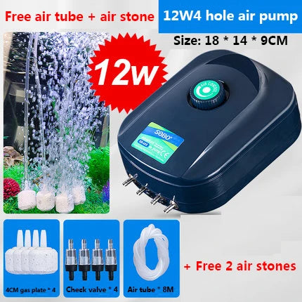 Quiet 220v 8W 12W Air Pump Adjustable Super Silent 4 Outlet Aquarium Fish Tank Oxygen Air Aerator Koi Fish Air Aerator air pump