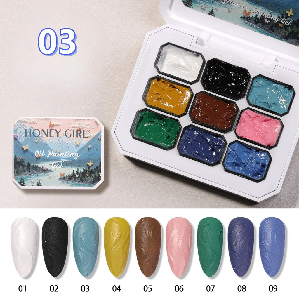 9-Color  Macaron Series Oil Painting Gel, Nail Art Glue, Shiny Bright Colors, High-Saturation Cream Texture Strong Gel, Durable