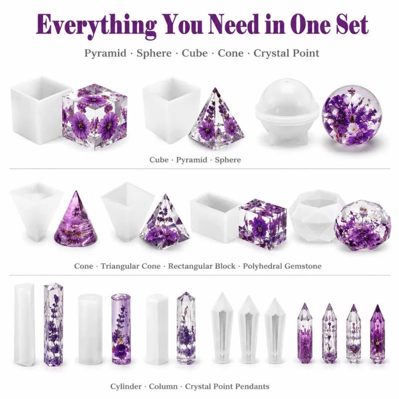 15pcs Silicone Resin Mold Set for Jewelry Making, Crystal Ring Holder Pendant Ornament