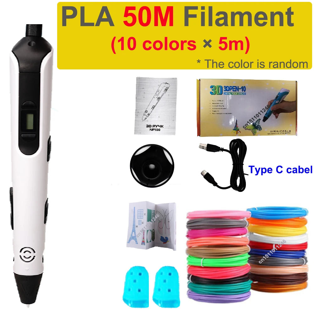 New 3D Printing Pen LCD Display Screen 1.75mm ABS/PLA 0.7mm Diameter Material Kids DIY Drawing Pen Christmas Birthday Gifts