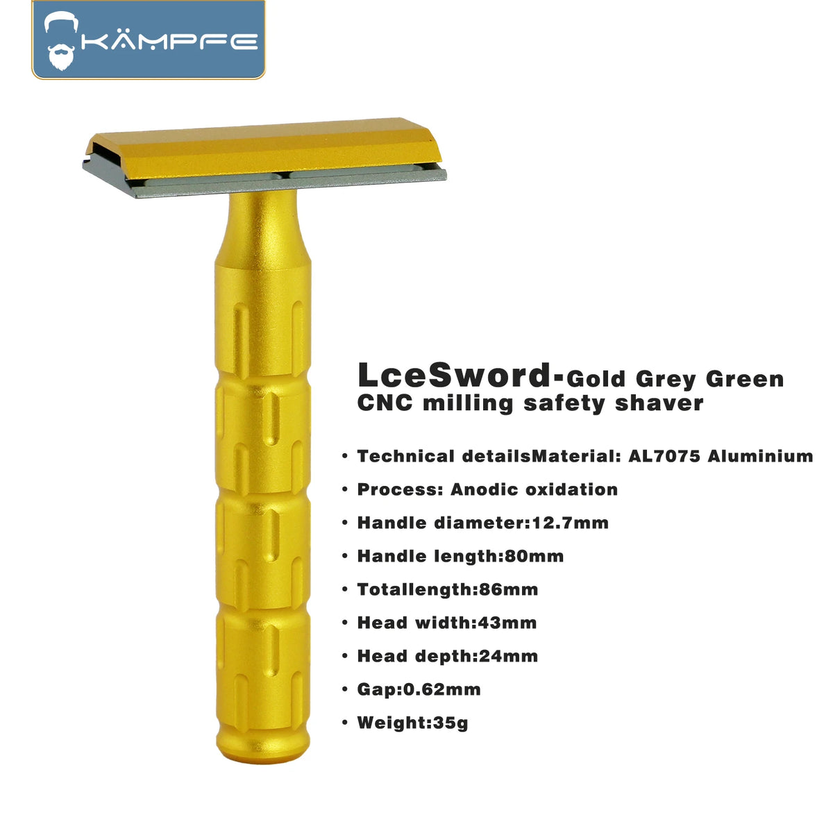 KAMPFE CNC milling high-quality AL7075 aluminum double-edged safety shaver men's exquisite gift hair salon tool