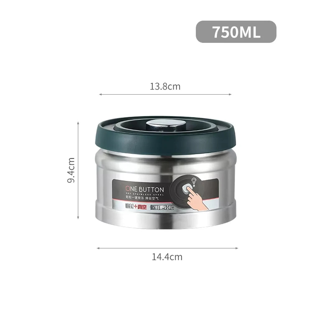 Coffee Bean Vacuum Sealed Tank Stainless Steel Grain Tea Nut Storage Vacuum Airtight Sealed Cans Kitchen Storage Organizer
