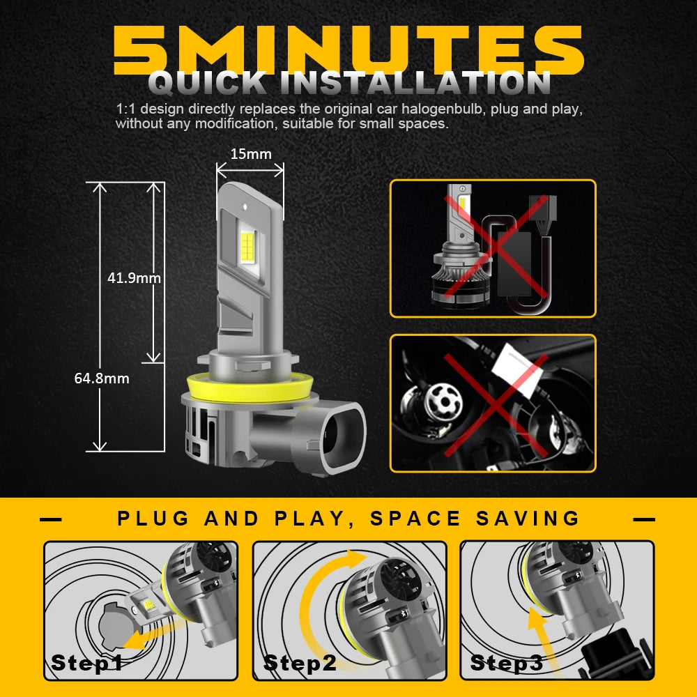 BMTxms H7 LED Headlight Bulbs 2pc 6500K White 80W 20000lm Canbus Fan