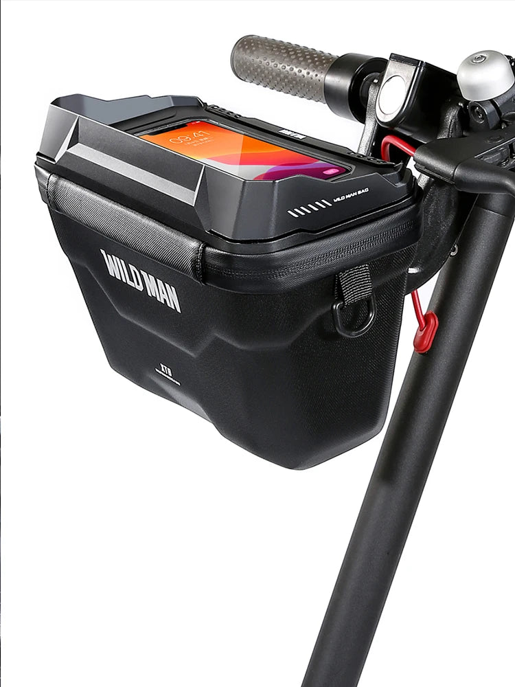 WILD MAN XT8 EVA Handlebar Bag for E-Scooters/Foldable Bikes – Waterproof TPU Touch Screen, Quick-Release Mount