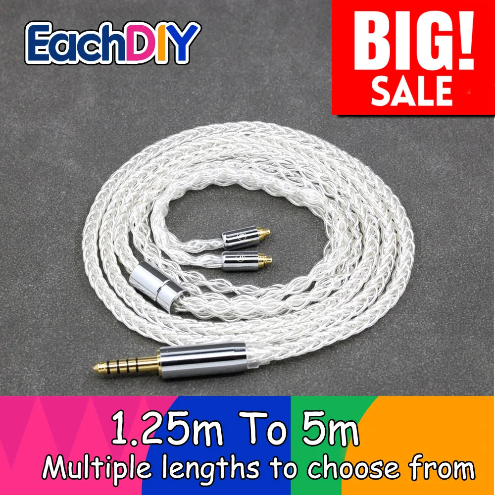 8-core silver palladium earphone cable for Sennheiser IE200/300/600/900, 2.5/3.5/4.4mm