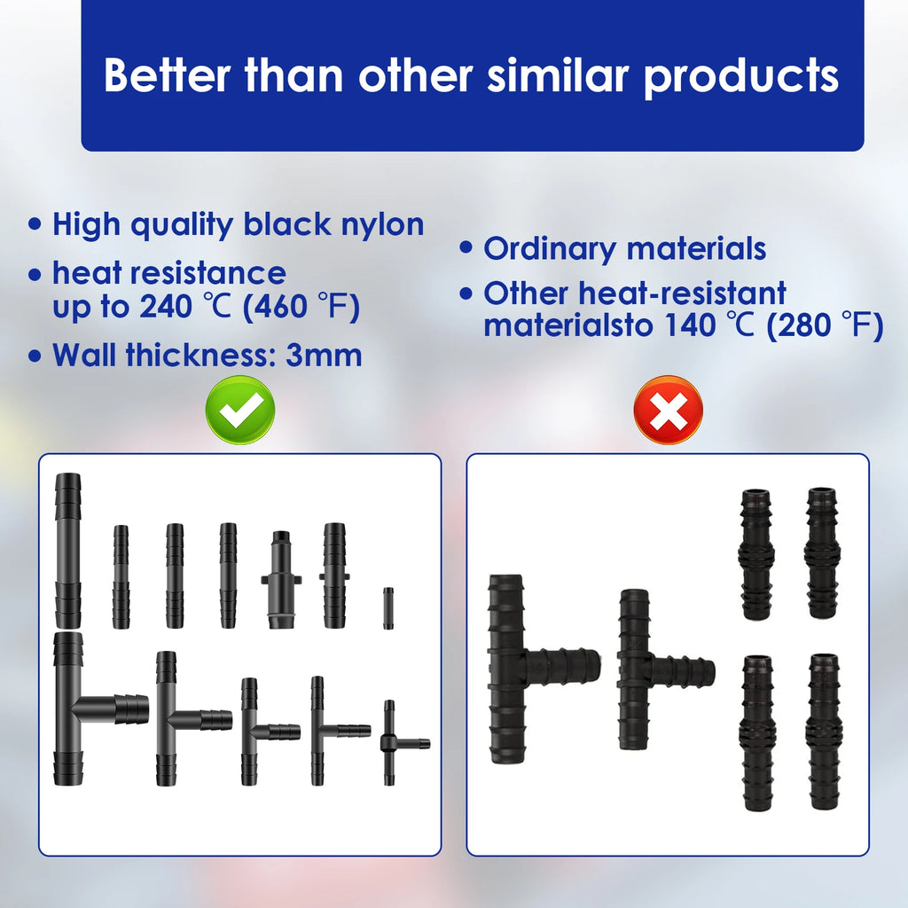 128Pcs Vacuum Connector Assortment Plastic Hose Joiner Tee Water Spray Pipe Joints Plastic Straight T Piece Connectors for Car