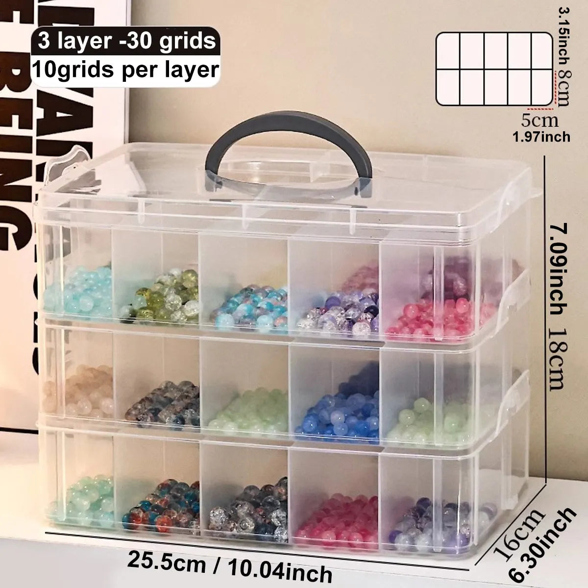 3-Layer Transparent Stackable Bead Storage Box, Portable Plastic Jewelry Organizer, 18 or 30 Grid