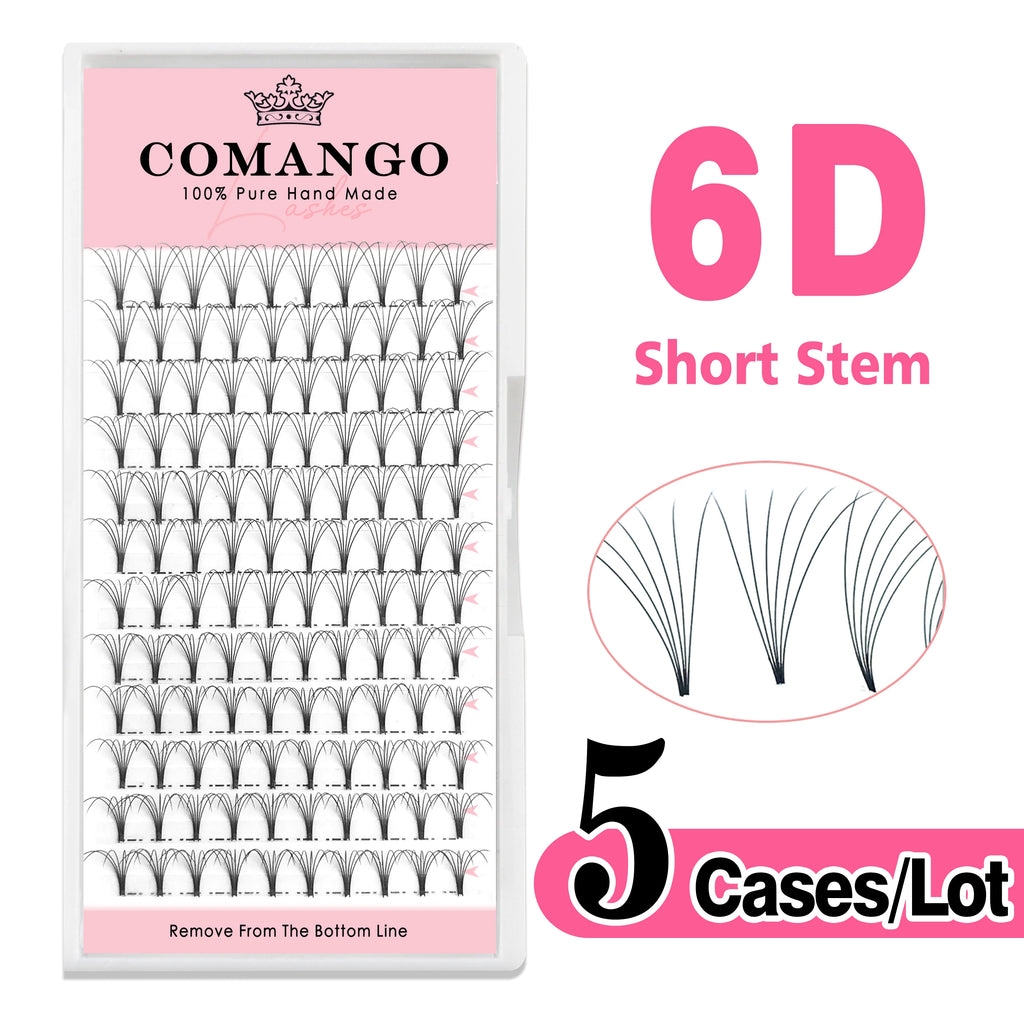 5pcs/Lot CoMango Short Stem Premade Fans Russian Volume Lashes Tray Premium Eyelash Extensions Supplies for Eye Beauty Makeup