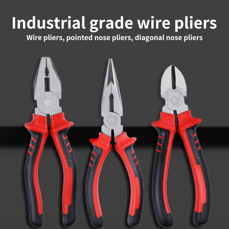 3-Piece Set of Wire Cutters, Diagonal Pliers, Needle-Nose Pliers, Industrial-Grade Premium Pliers, Made of Durable Chrome Vanadium Steel, Suitable for Cutting Wires, Tightening Screws, Etc