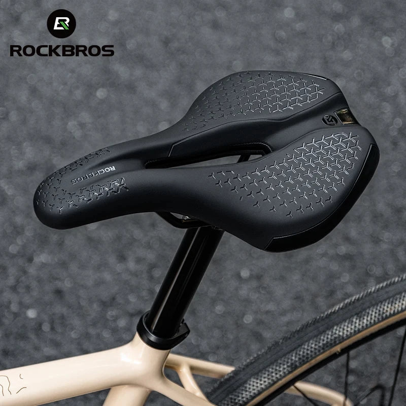 ROCKBROS Bicycle Saddle Hollow Breathable Shockproof Cycling Seat PU Non-Slip Leather Cushion Lightweight MTB Road Saddles