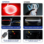 LED Car Daytime Running Light Strip - Red & Yellow Dual Color Plug And Play Start Scan Turn Signal 12V Universal Car Hood Light