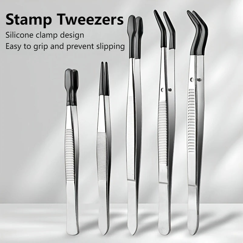 Stainless Steel Tweezers High-End Stainless Steel Plastic-Coated Tweezers For Eyelash Extension Assistance Coin Stamp Clips
