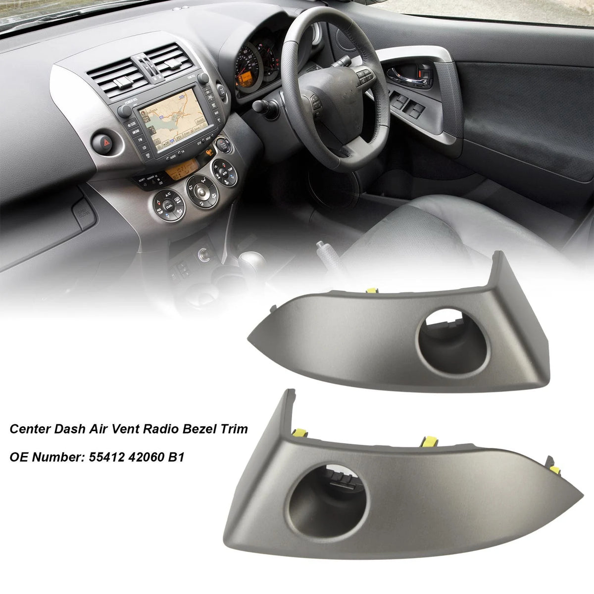 New 2Pcs Center Dash Air Vent Radio Bezel Trim 55412 42060 B1 Dashboard Instrument Cluster Panel for Toyota RAV4 2006 to 2012