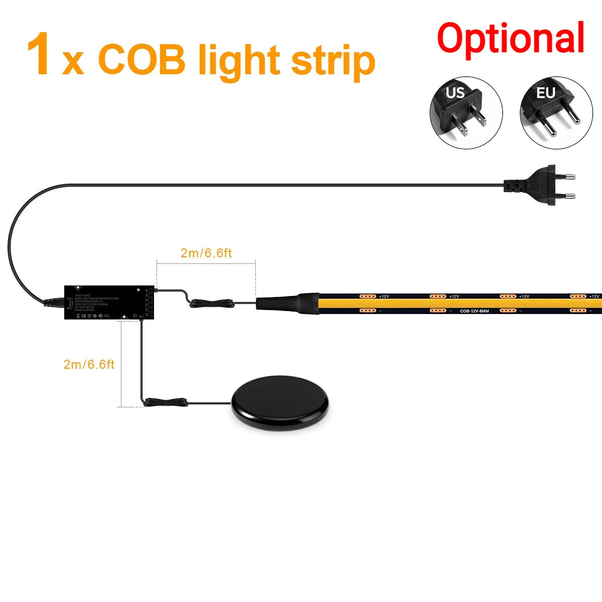 1-10 Channel COB LED Strip Kit - Black PCB, With No-Drill Dimmable Penetrating Board Touch Sensor Switch for Cabinet Background