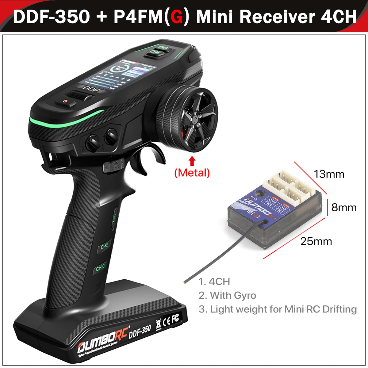 DUMBORC DDF-350 10CH Remote Controller 2.4G 10Channel Transmitter P6F P6DC Gyro Receiver for Drift Car Tank Boat Robot Toy Wltoy