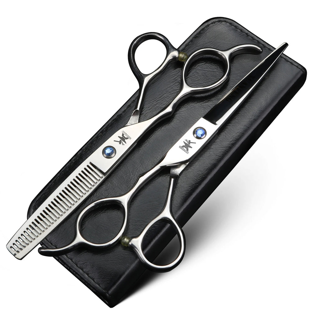 Black Left Hand Hair Scissors 6-inch JP440C Steel Cutting Scissors and Thinning Scissors Left-handed
