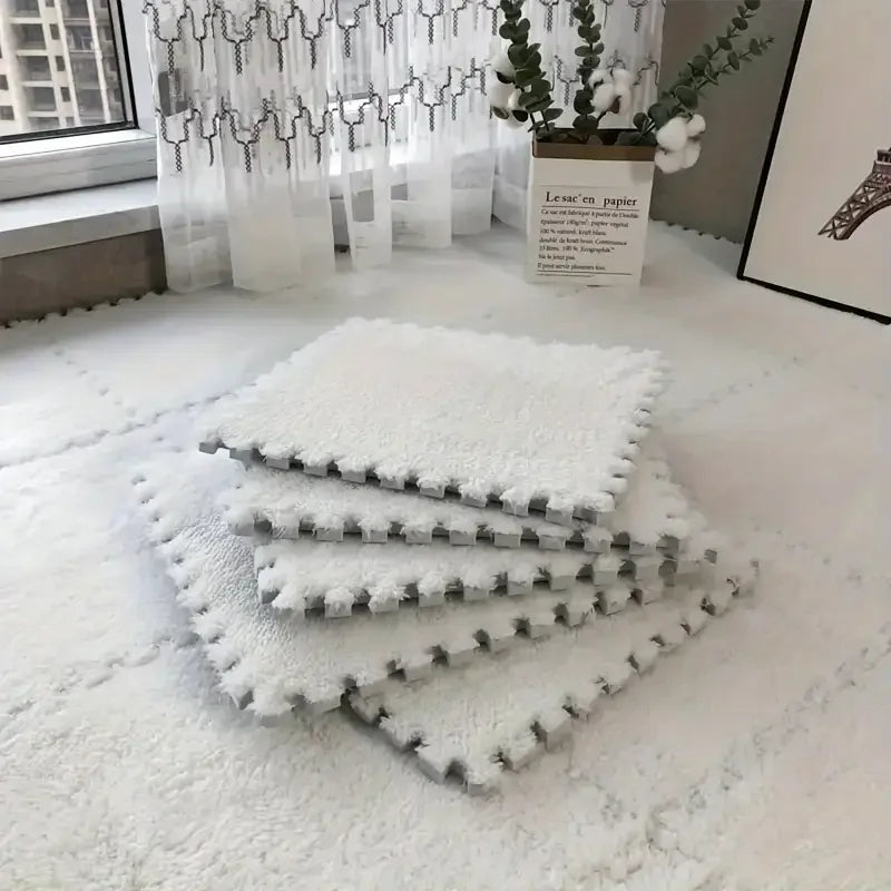 12Pcs Foam Puzzle Floor Mat Mat Interlocking Fluffy Playmat Plush Area Mat for Home Game Room Bedroom Decoration 30*30*1CM