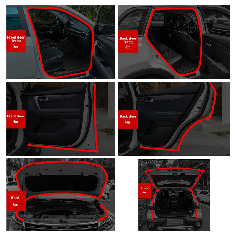 BLALION 5/16/25m Car Door Seal Strips Sticker Double Layer Weatherstrip Rubber Sound Insulation For Car Door Trunk Engine Cover