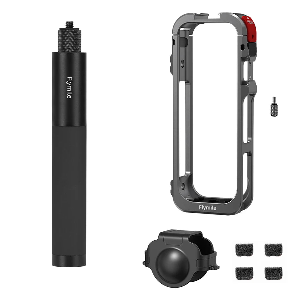 Flymile X5 Cage Metal Protective Case for Insta360 X5 Accessories Camera Aluminum Alloy Frame Cage with Silicone Lens Cover