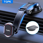 TOPK Magnetic Car Phone Holder 2-IN-1 Handsfree Stand Phone Mount for Dashboard & Air Vent for iPhone Samsung Android