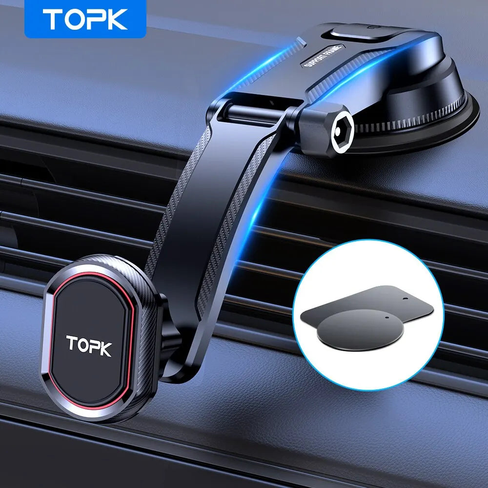 TOPK Magnetic Car Phone Holder 2-IN-1 Handsfree Stand Phone Mount for Dashboard & Air Vent for iPhone Samsung Android