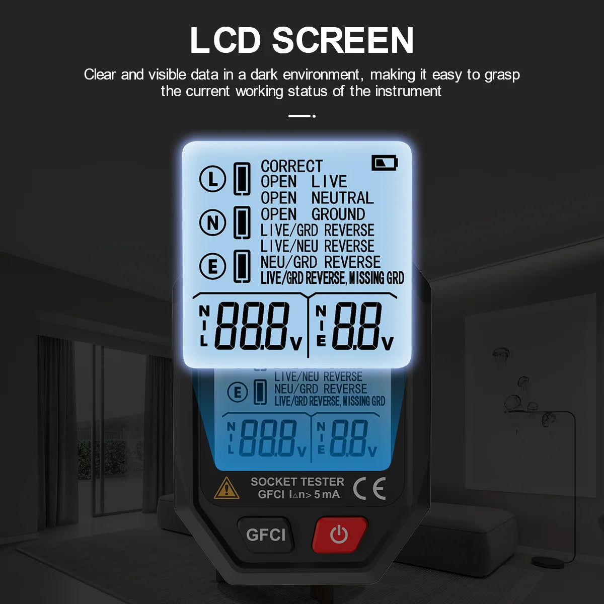 HYTAIS Digital Socket Tester Battery Power Smart Detector Large Backlit EU US UK Plug Ground Live Zero Line Polarity Phase Check