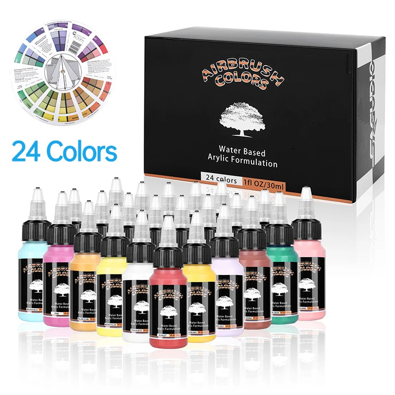 12/24 Colors Airbrush Paint Set Water Based 30ml Acrylic Paint Modle Spary Paint for DIY Nails Painting Air Brush Paint Kit