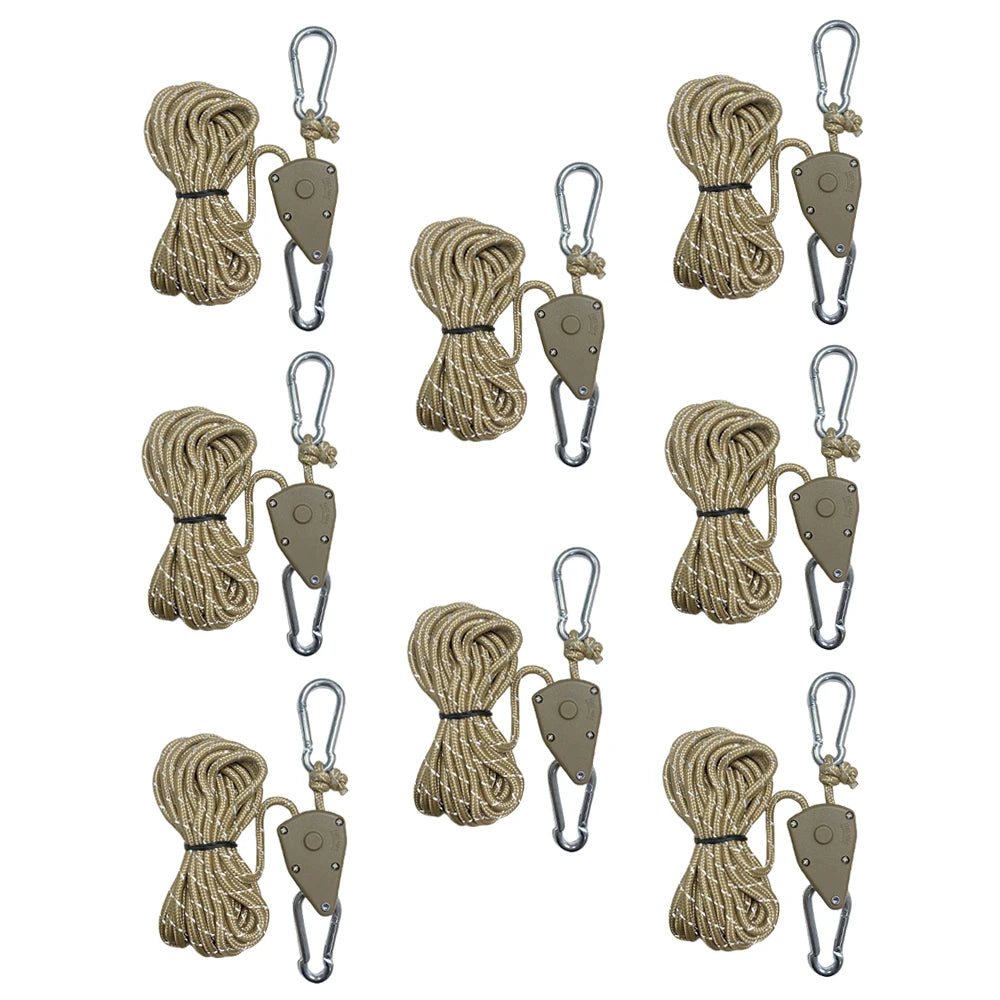 4/8Pcs 4M Reflective Camping Tent Rope Tie Down Fastener Fixed Buckle Pulley Tensioner Ratchet Hangers Awning Wind Rope Outdoor
