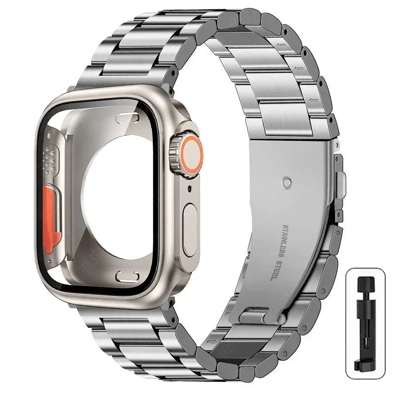 Change to Ultra Case+Band For Apple Watch 46mm 42mm 44 45mm Metal Stainless Steel strap for iWatch series Series 10 9 8 7 6 SE 5