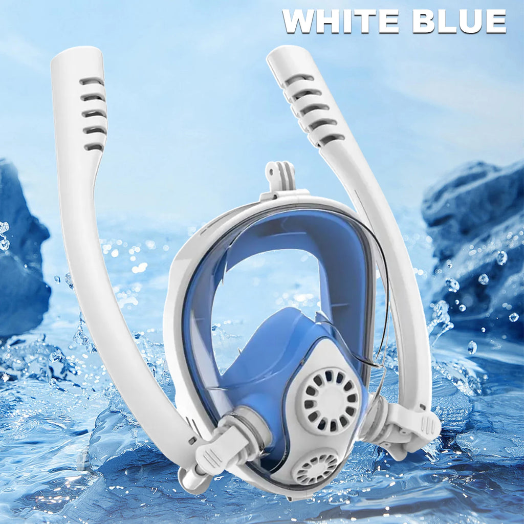 Adults Full Face Snorkel Mask Double Breathing Tube 180° Wide-Eye Panoramic Vision Advanced Anti-Fog Swim Leak-Proof Adventures