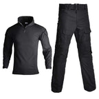 Men's G3 Frog Tactical Combat Uniform Set, Black Camo Shirt + Pants, 6pcs, Size L