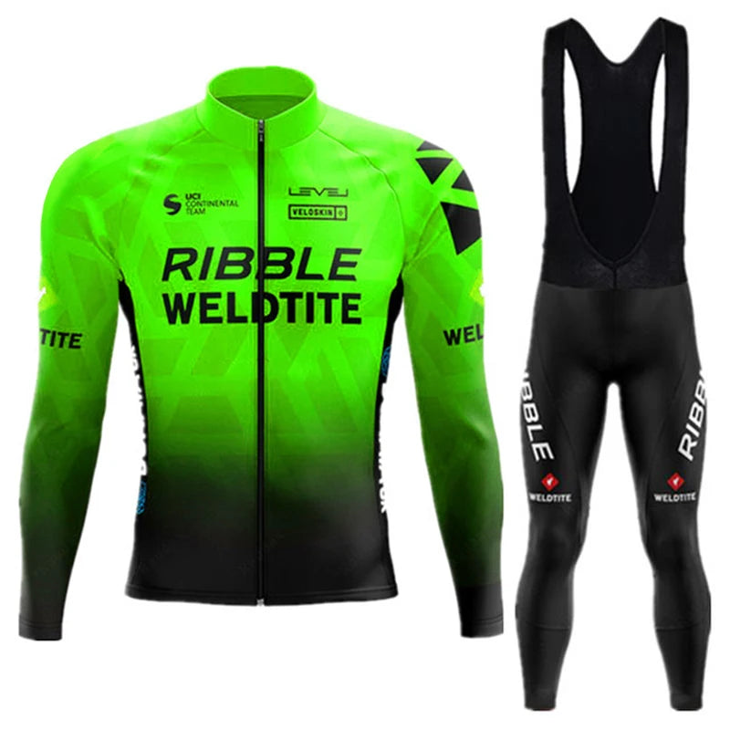 2026 Spring Cycling Jersey Set Ropa Ciclismo Orange Bicycle MTB Clothing Road Bike Suit Men Long Sleeve Bicicleta Bib Pants Set
