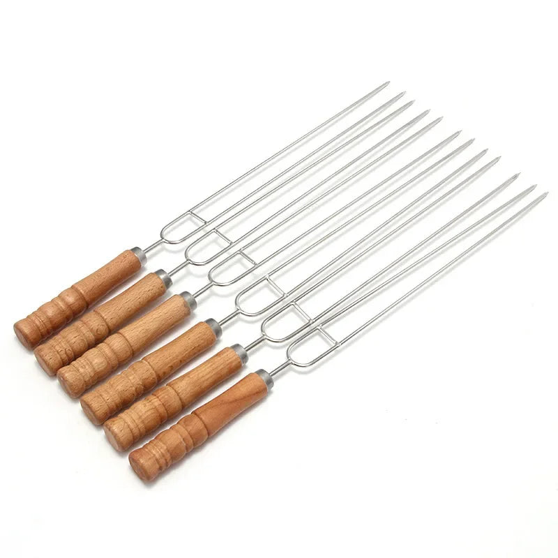 10pc Stainless Steel BBQ Skewers Set with Wood Handles, Black Storage Bag