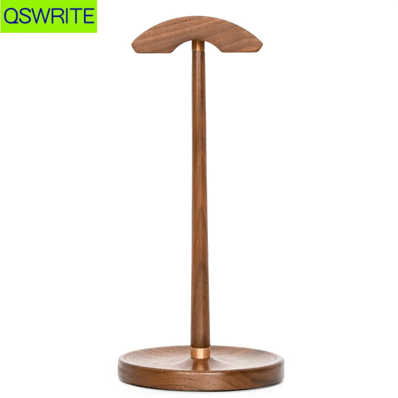Walnut wood headphone holder stand with copper reinforcement, curved or flat style