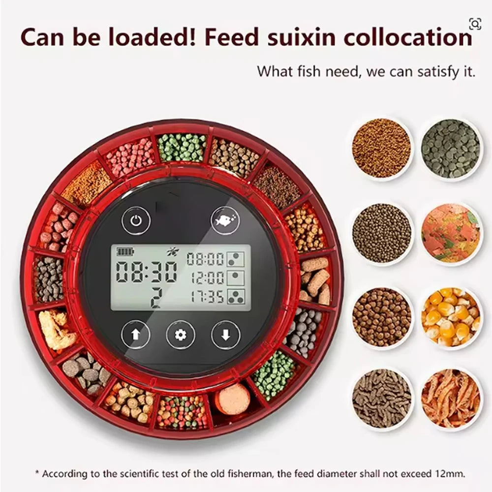 ZYfeedr Automatic Fish Feeder Aquarium Automatic Food Dispenser USB Rechargeable Auto Fish Food Dispenser with Timer LCD Display