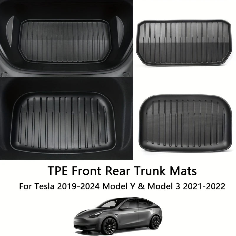 for Tesla Model 3 / Y Front Rear Trunk Mats Upgrade TPE Lower Trunk Storage Pad Protective Cover Cargo Liner Tray Anti Dirty Pad
