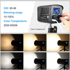 PULUZ 60W COB LED Video Light Handheld Fill Light 2500K-6500K Dual Color Temperature 13000Lux 10000mAh Photography Studio Light
