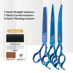 Fenice New design colorful 7.0 inch pet grooming scissors set straight thinning curved scissors