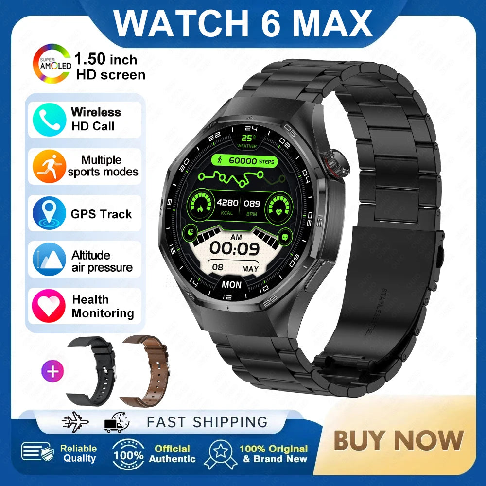 2026 New Watch 6 Max Smart Watch Men GPS Altitude Air Pressure Heart Rate Health Monitoring Bluetooth Call Business Smartwatch