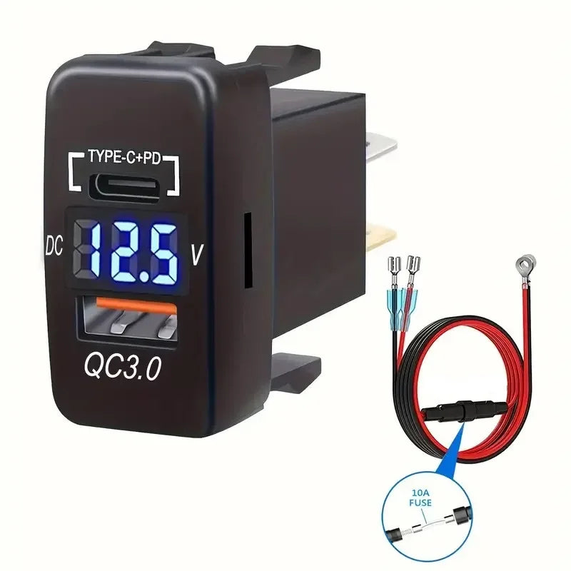 USB Car Charger Socket Quick Charge 3.0 & PD USB C Port Power Outlet Adapter for 12V/24V Toyota Vehicles