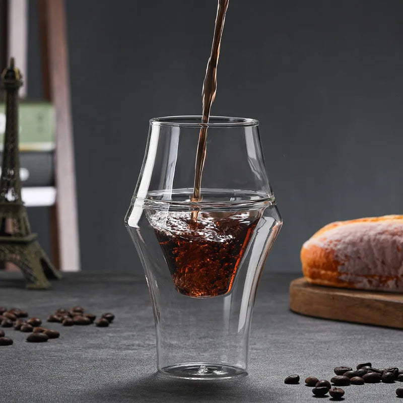 YWDL New Creative Double-layer Glass Cup Espresso Coffee Cup Anti-scalding Milk Party Brandy Wine Teacup Mug 120/250/335ml