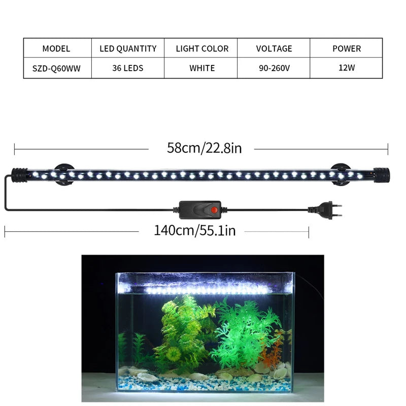 Lamp Waterproof Fish Tank Light 18-58CM Underwater Aquariums Decor Lighting 90-260V Aquarium Light LED Plant Grow