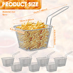 Mini deep fry basket set with long handle, stackable chip strainer, silver, 8pcs
