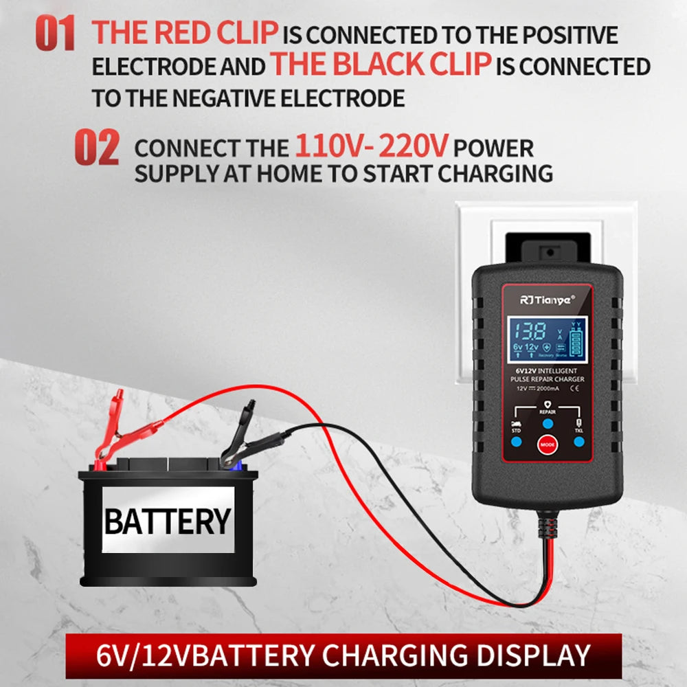Car Automatic Float Charger 6V 12V Switch Smart Battery Charger ASE Adapter Cable Multiple Protections For Motorcycle Lawn Mower