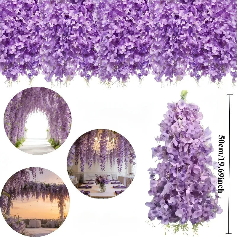 30pcs Artificial Elegant Simulated Wisteria Vine Purple Hanging Flowers for Wedding Party Archways Ceiling Table and Wall