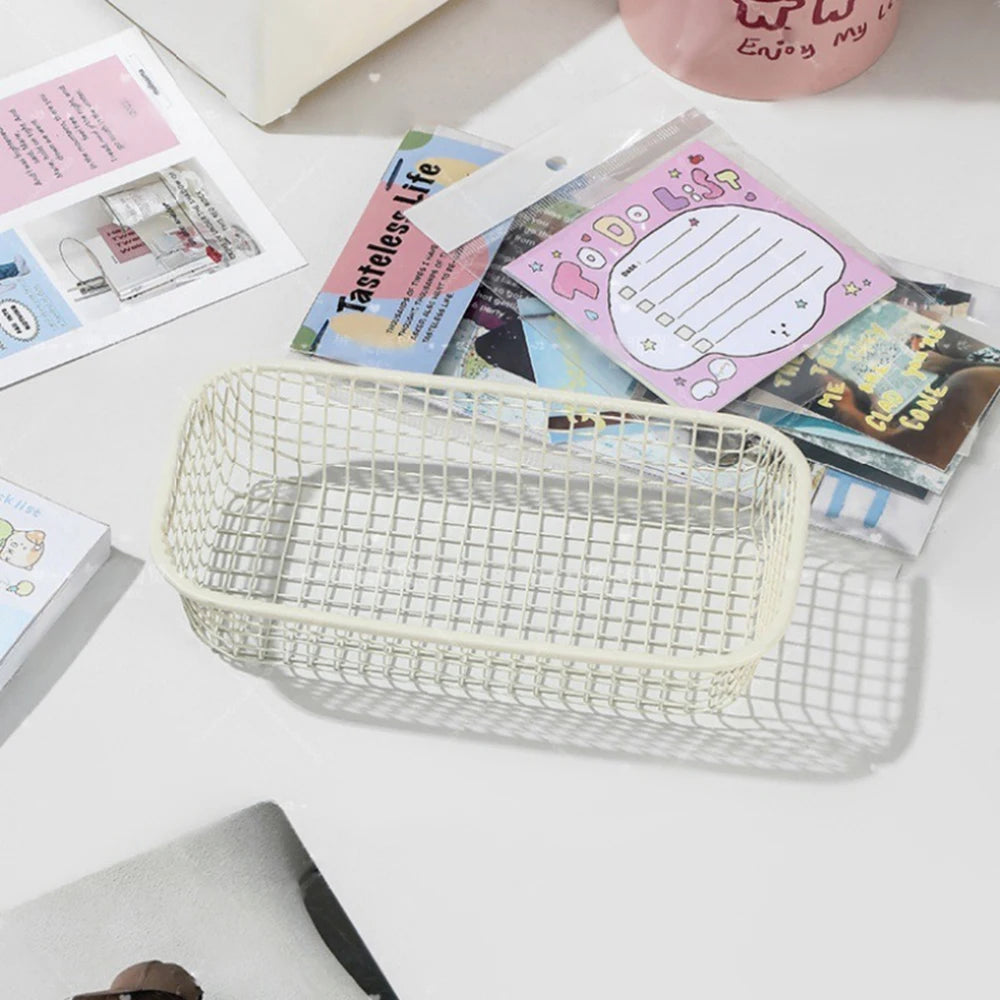 Desktop Storage Basket INS Metal Sundries Organizer Basket Photocard Case Office Stationery Home Supplies Make Up Sorting Holder